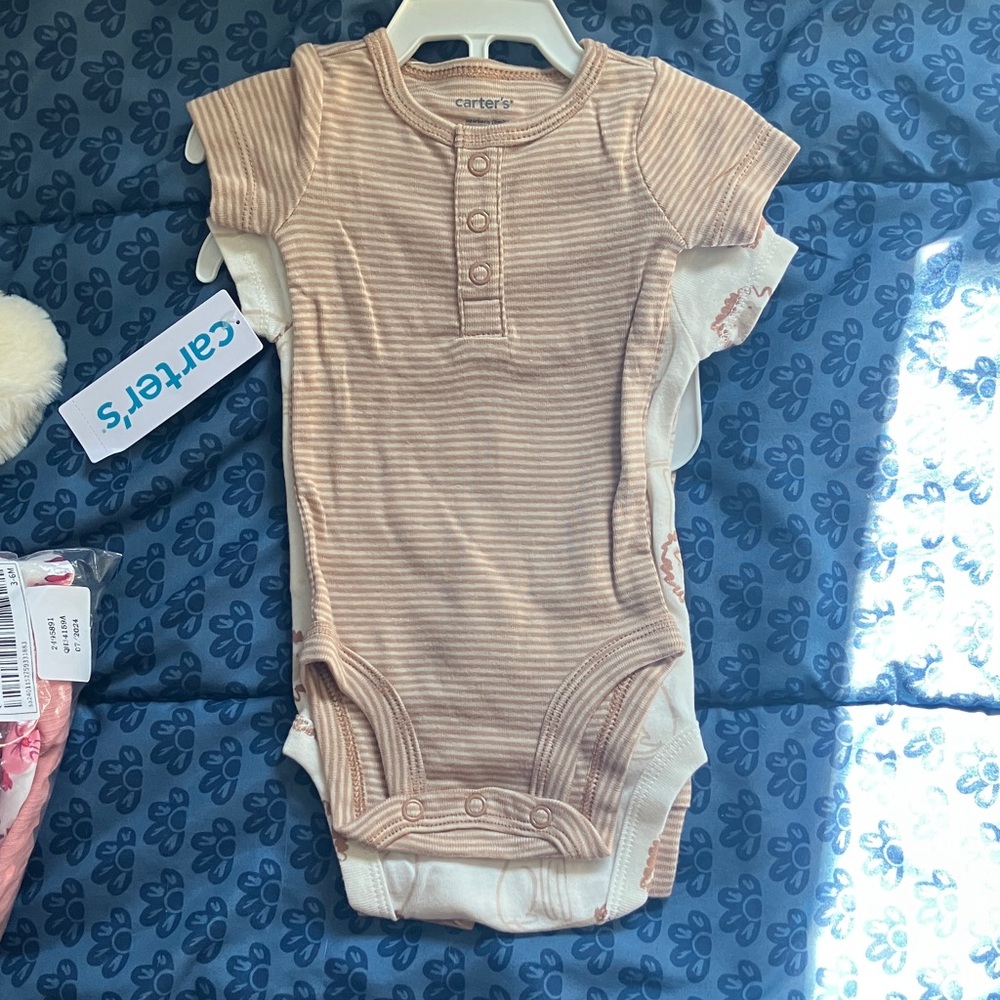 Carter's Brown and Cream Striped Baby Bodysuit Set
